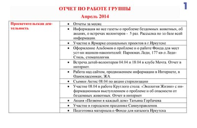 Отчет работы Благотворительного фонда "Право на жизнь" за апрель 2014 года