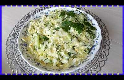 Салат из свежей капусты с огурцом и яйцами