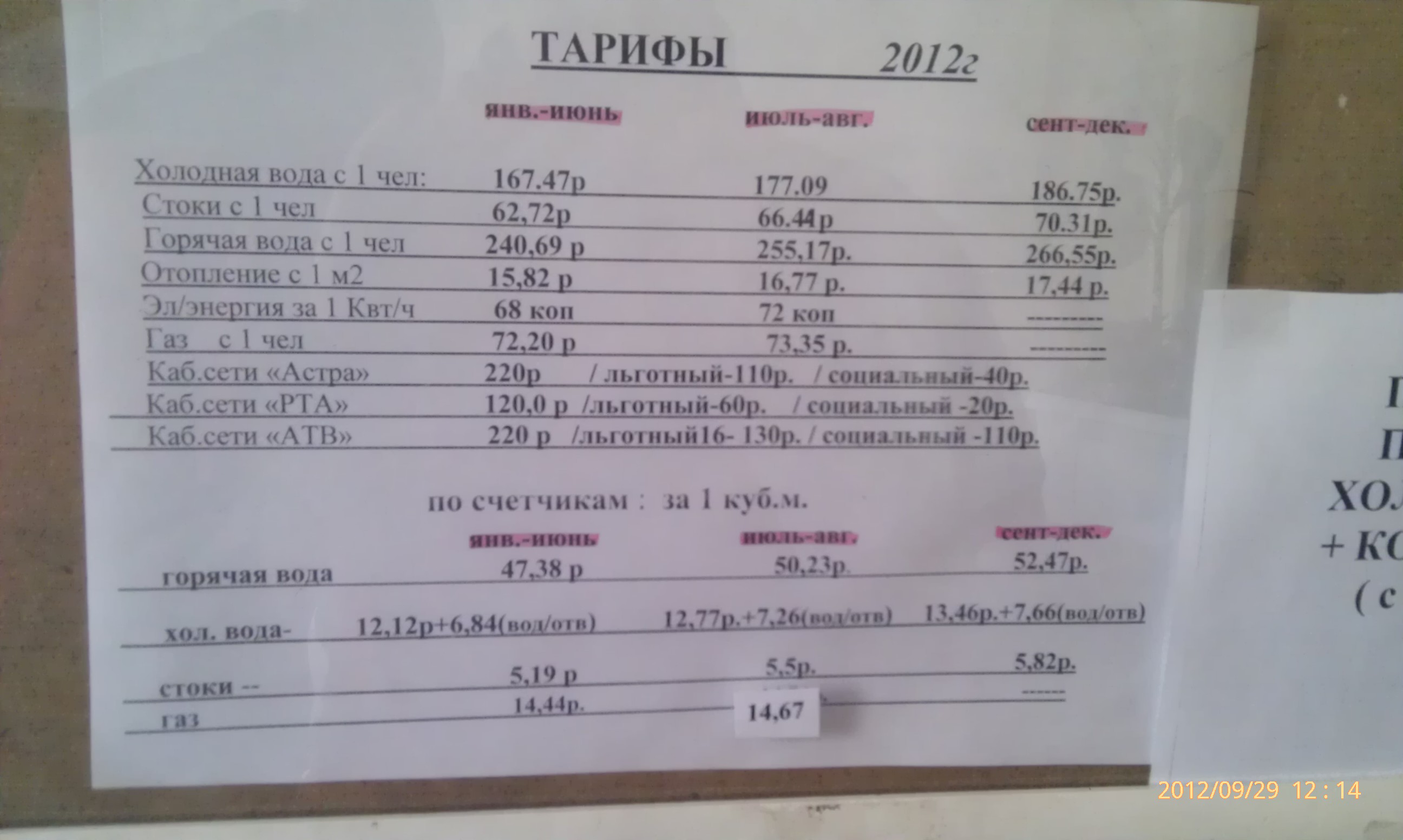 Тариф ЖКХ 2012))))