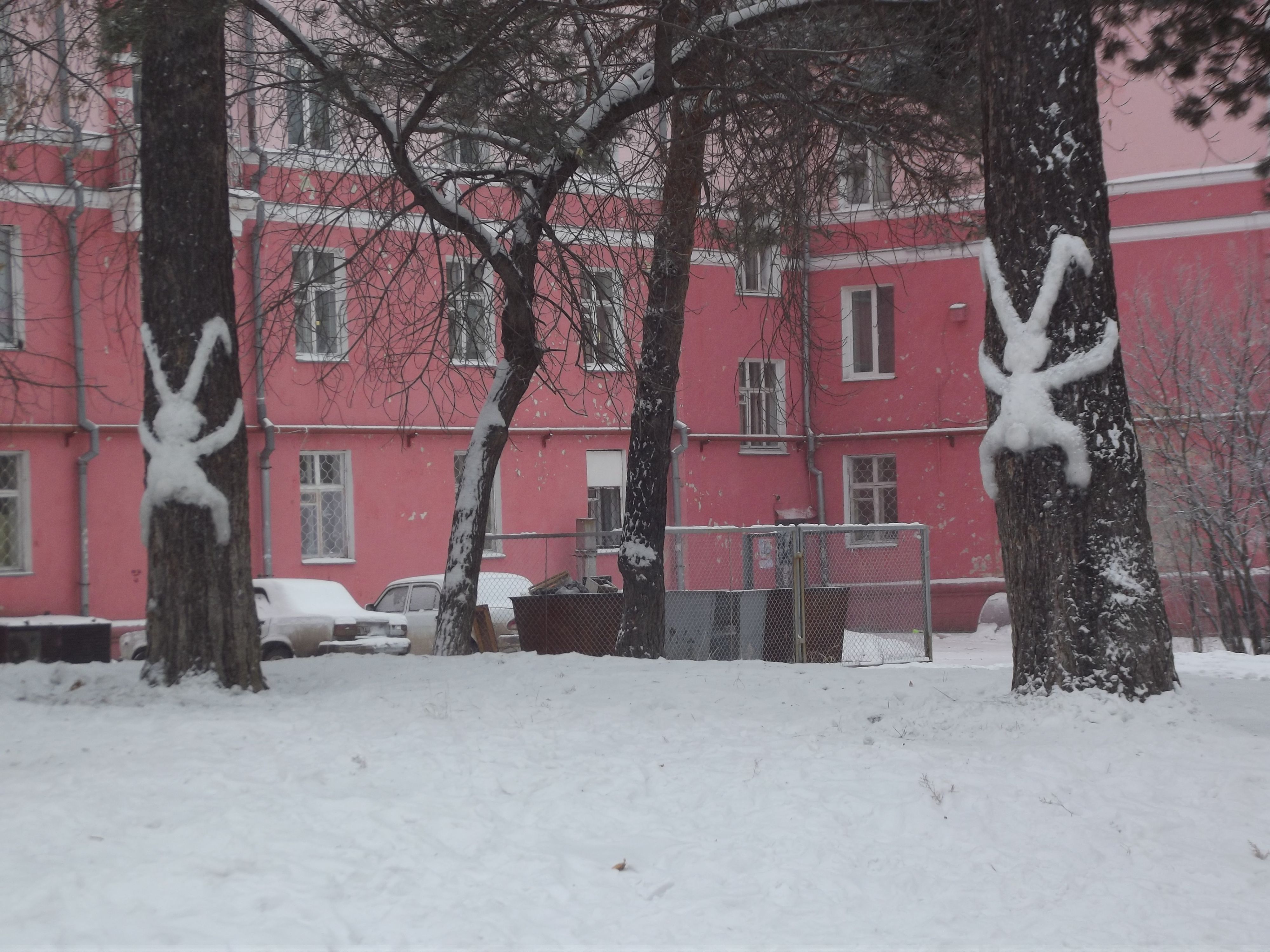 Новогодние зайцы во дворе квартала Б