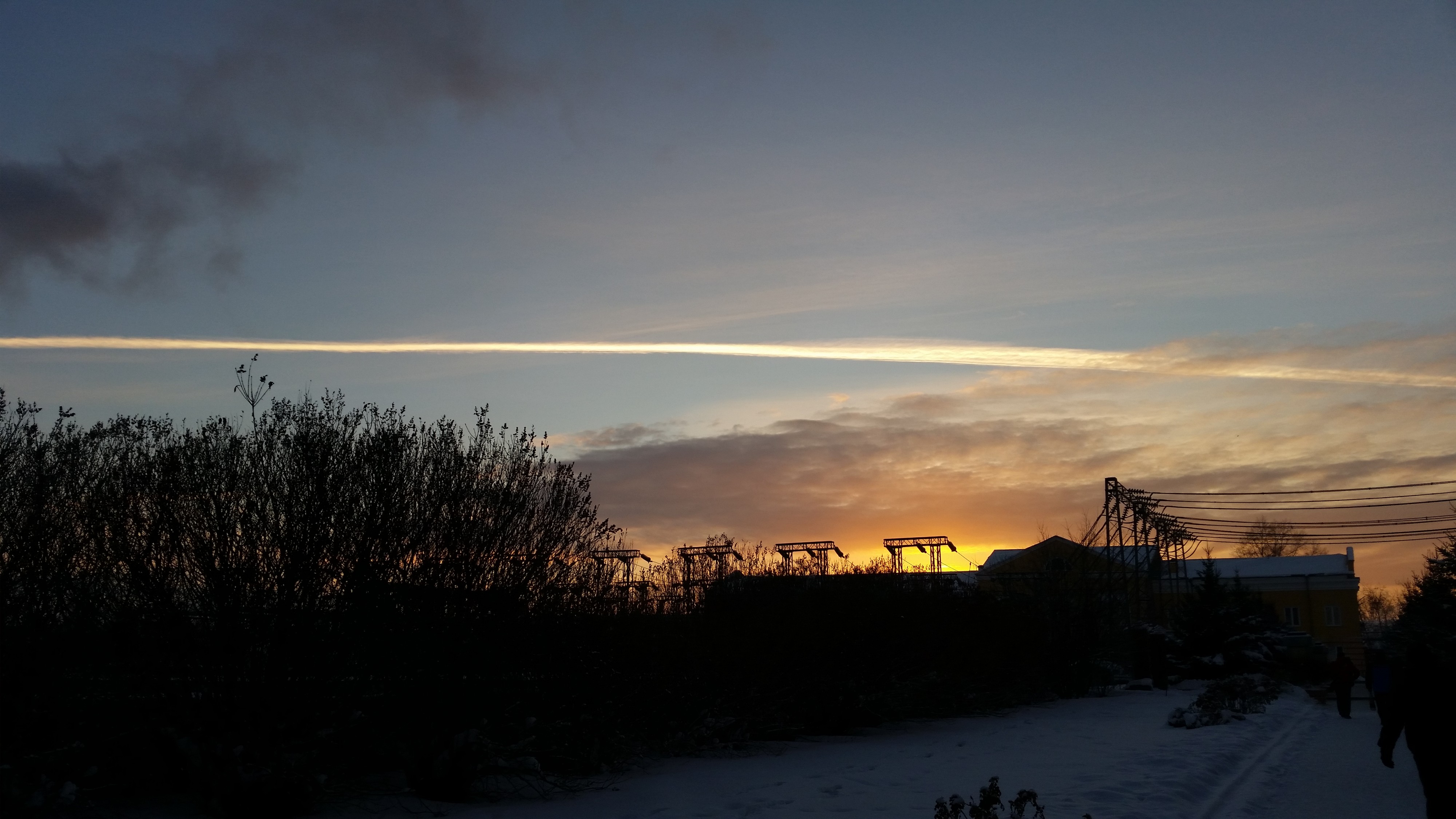 небо самолет облака вечер закат