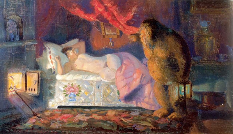 Кустодиев "Купчиха и домовой"