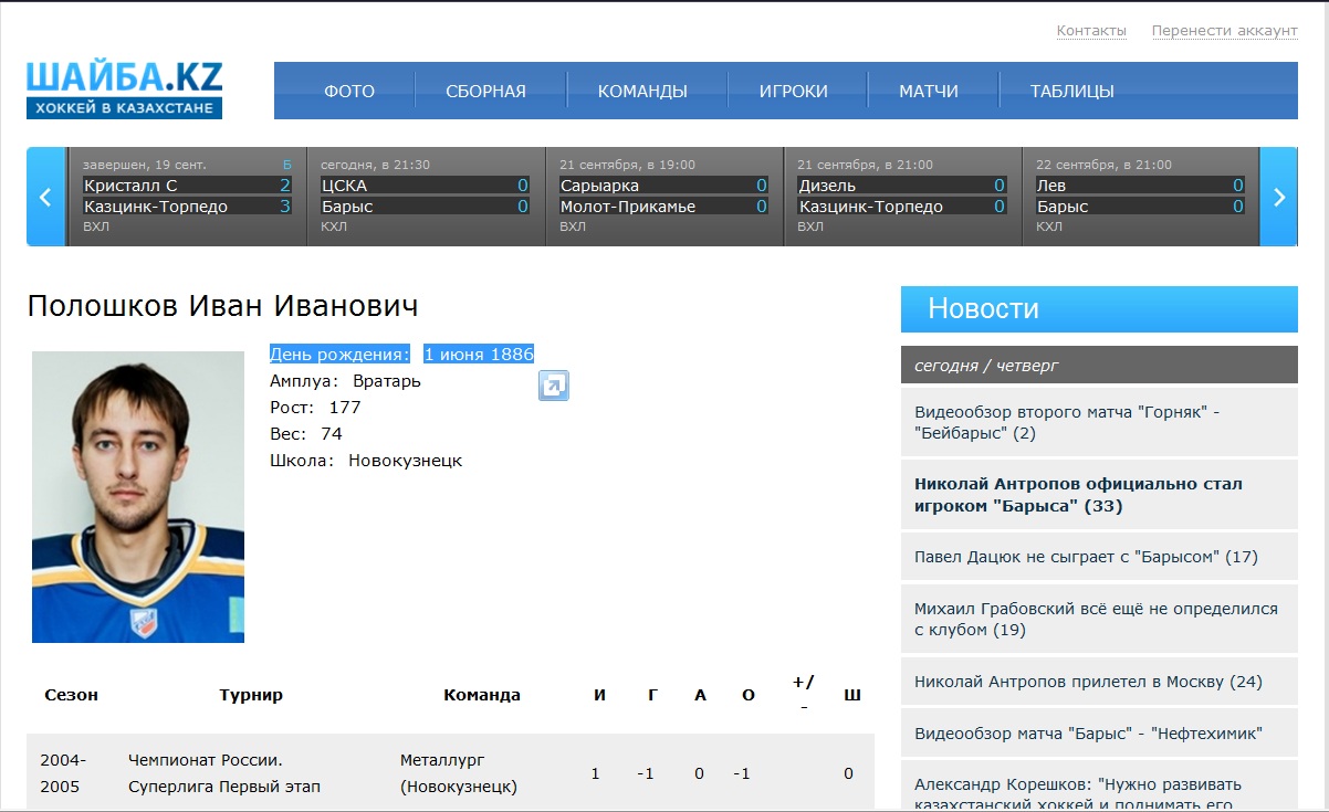 Старейший хоккеист Лиги
