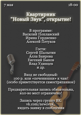 Концерт - квартирник "Новый Звук" открытие!